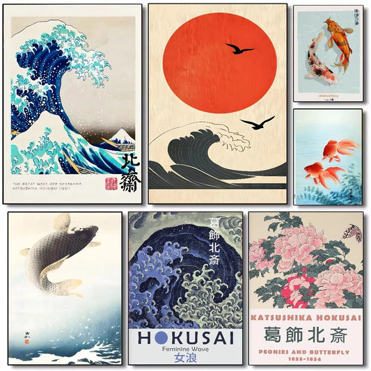 🖼️ Frameless Landscape Canvas Print – Japanese H-Hokusai Style